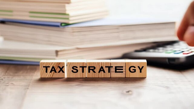 concept design showcasing wooden blocks include tax strate gy words financial topics also incorporates finance accounting statistics return strategies comprehensive planning