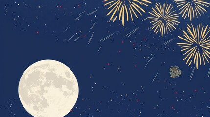 Fototapeta premium Fireworks and Full Moon