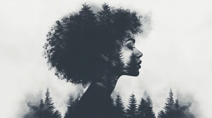 Portrait in monotone black and white incorporating surreal elements to portray a human being.