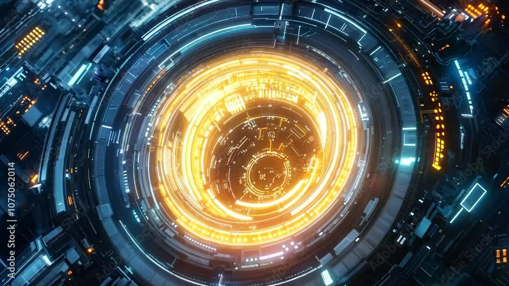 Poster futuristic abstract design glowing circular patterns in digital technology for advanced data process