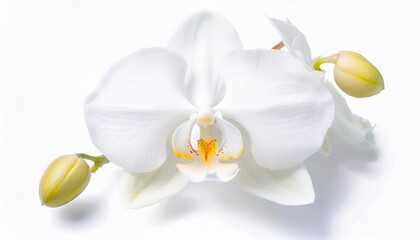Orchid white on white background isolated. Beautiful flower.