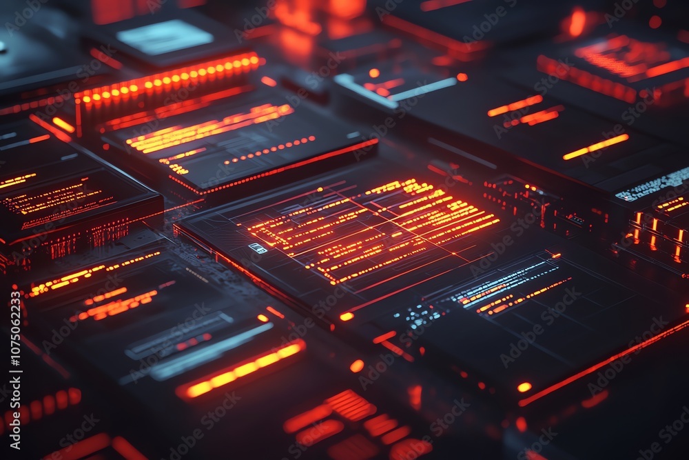 Aufkleber Abstract 3D render of glowing red and blue lines forming a digital data pattern.