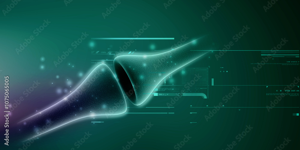 Poster 3d rendering synapse and neuron cells sending electrical chemical signals