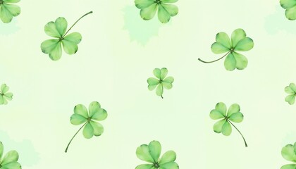 Seamless pattern of green clovers on light background, nature-inspired design, festive decor