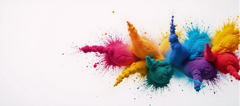 Vibrant explosion of colorful powder against stark white backdrop Neural Network Art