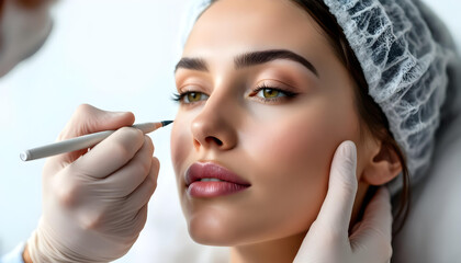 Obraz premium woman receiving cosmetic treatment, showcasing beauty and care. professional applies precise makeup techniques, highlighting importance of aesthetics and self care