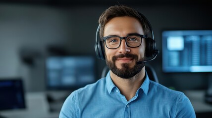 Fototapeta premium Technical agent expertly troubleshooting issues, futuristic setup, attentive, agent technical, precise guidance