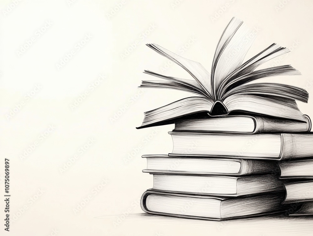 Aufkleber a stack of books with one open, symbolizing knowledge and learning.