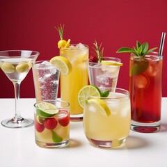 Fototapeta premium Array of Seven Refreshing Cocktails Drinks Colorful