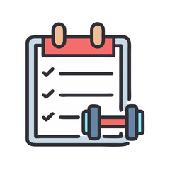 Fototapeta premium Vector illustration of a workout plan with a checklist and dumbbell icon