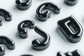 3D Illustration Glossy Black Letters on White