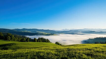 Obraz premium A beautiful, serene landscape with a foggy mist rolling in from the mountains