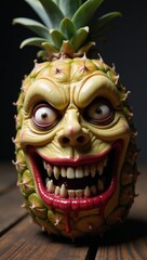 Obraz premium Grotesque pineapple features bloodshot eyes sharp teeth and sinister grin