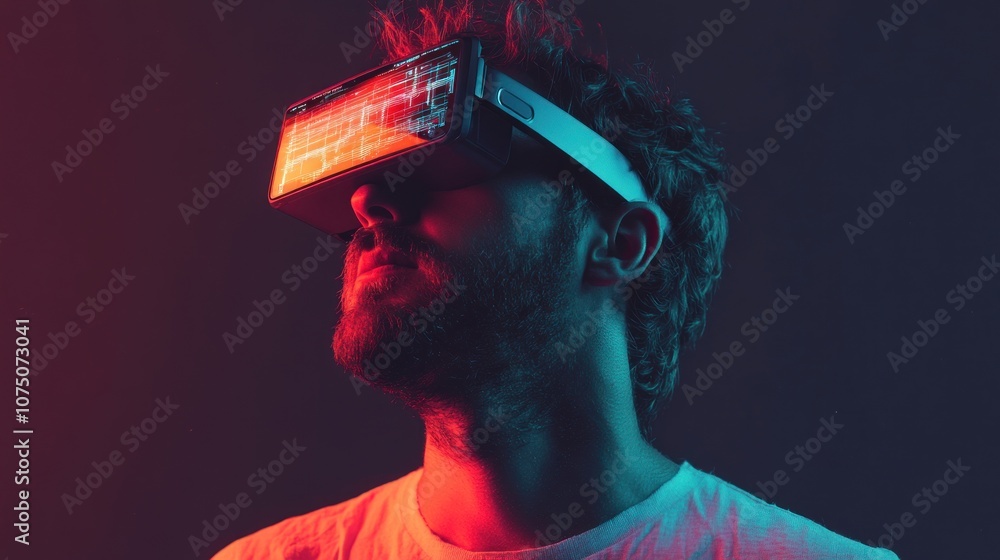 Poster man exploring virtual reality