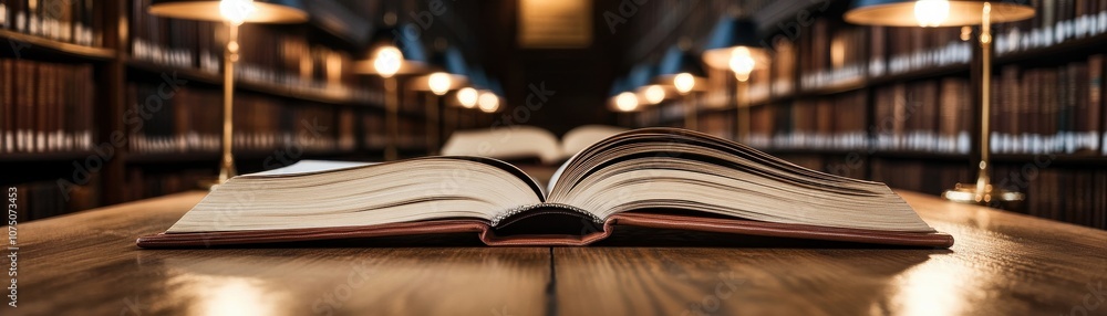 Aufkleber an open book in a library, symbolizing knowledge and learning.