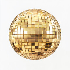 a golden disco ball isolated on a white background.