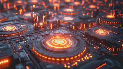 Abstract Network of Interconnected Data Streams with Glowing Elements in a Futuristic Environment Showcasing an Intricate Technology Design