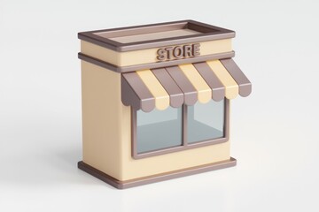 A 3D model of a simple storefront with an awning.