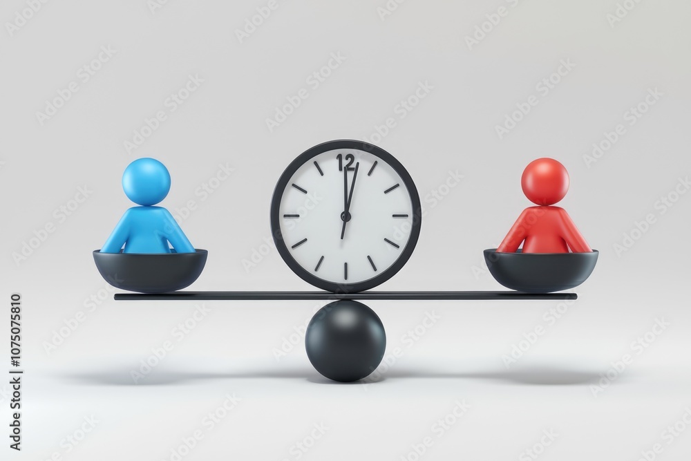 Poster Time is balanced on a scale with two figures