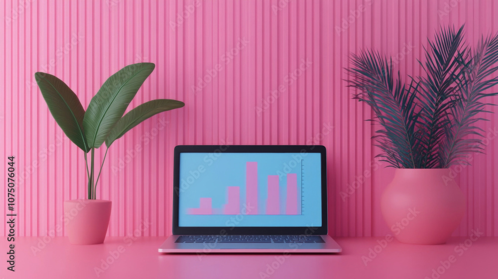 Poster Laptop with Data-Driven Charts and Graphs for Futuristic Business Insights