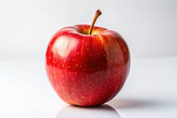 Fresh Red Apple on White Background, High Depth of Field, Juicy Fruit, Healthy Snack, Natural Food, Organic Produce, Bright Color, Delicious, Simple Composition, Still Life Photography.
