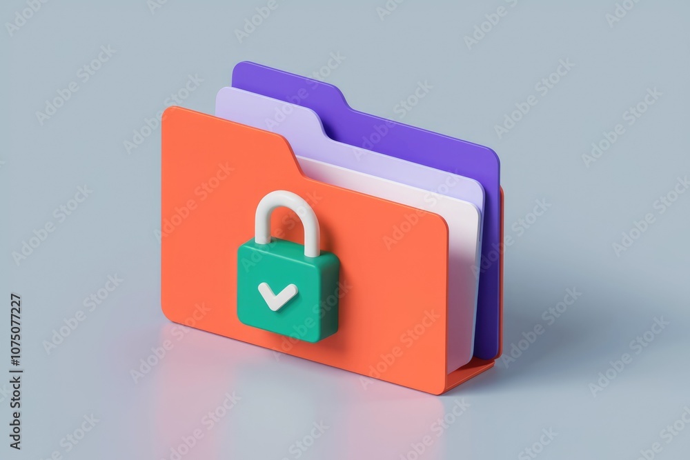 Poster a locked folder with a green padlock and a white tick mark