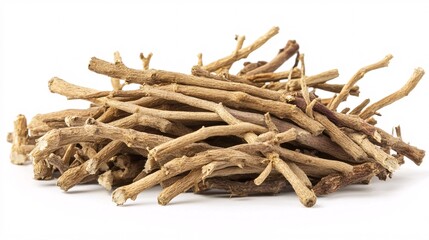 Pile of Dried Twigs on White Background: Natural, Organic, and Rustic