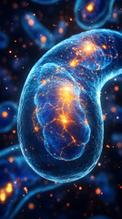 3D Illustration- Glowing Cell, Biology, Microscopic, Science