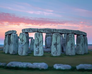 Stonehenge at Sunset with Pink Sky Background"