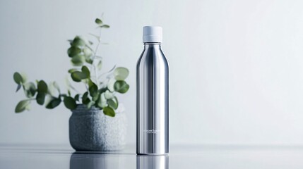 Sleek Silver Reusable Water Bottle: Modern Minimalist Design Meets Sustainable Hydration. Perfect for eco-conscious living. Stay refreshed in style.