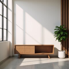 Modern office space empty wall mock-up featuring wooden accents Modern Wood Accents Wall Mock-Up