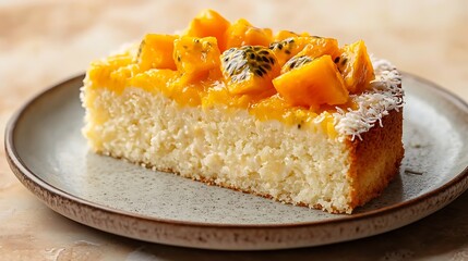 Delicious Passion Fruit Cake with Coconut Flakes and Mango