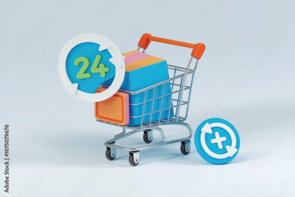 Poster Shopping cart with 24 7 delivery and add to cart button