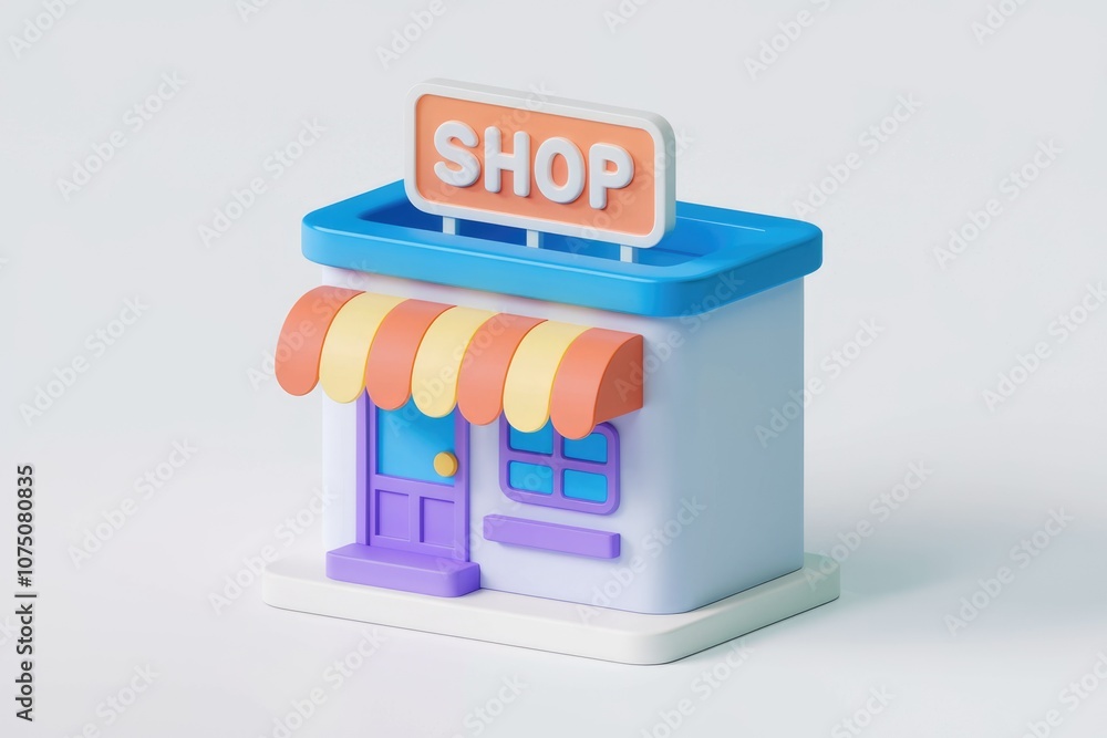 Poster 3d rendering of a colorful shop building.