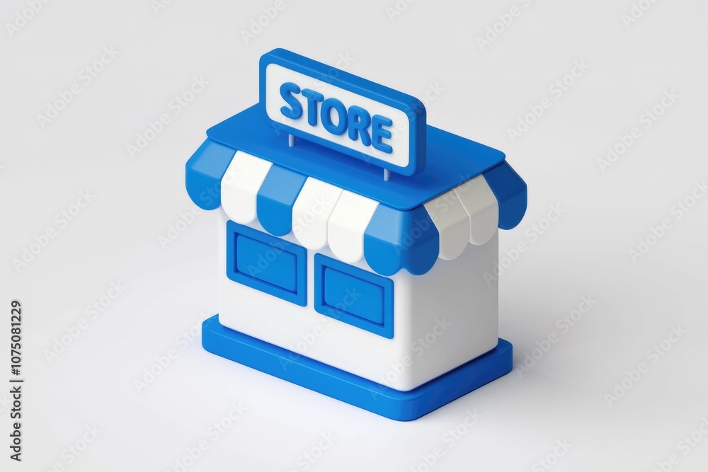 Poster A 3D rendering of a blue and white store front.