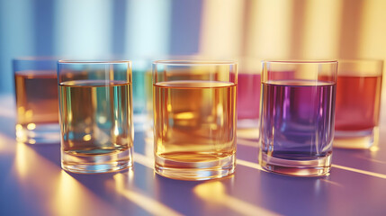 3D Illustration Colorful Drinks in Glasses on Gradient Background