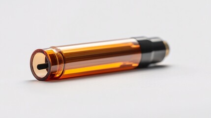 Close-Up of a Sleek, Amber-Hued Technological Device on a Pristine White Background