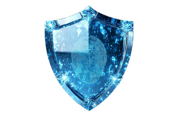 Futuristic shield security concept, digital fingerprint, blue glow, technology protection theme Isolated on white background or PNG