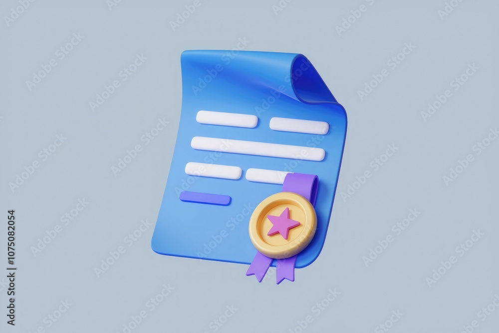 Aufkleber 3D rendering of a certificate with a star.