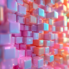 3D Illustration Abstract Background Pink and Orange Cubes