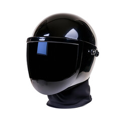Fototapeta premium a welding helmet, dark visor with black casing, protective gear, isolated on white background