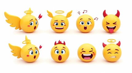 Obraz premium Yellow 3D emoticons on a white background