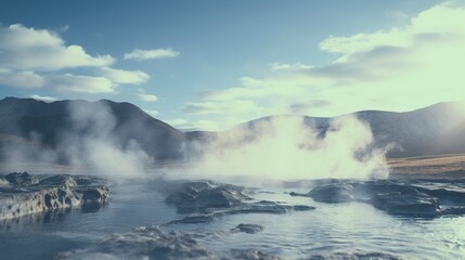 Obraz premium A photo of a geothermal hot spring with steam rising.