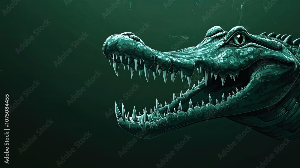 Poster close-up of an alligator's open jaw with sharp teeth