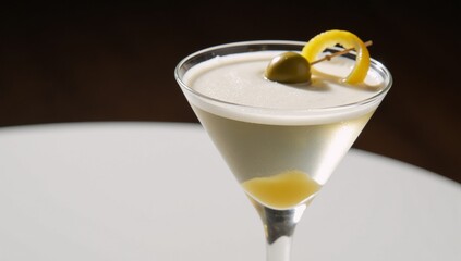 A photorealistic portrait featuring a stylish martini glass with an elegant cocktail inside it Chic Sophisticated High-end Drink
