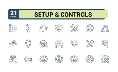 Setup and Setting line icon collections. Includes thin line parameters, productivity, service, operation, engineer and more. Thin outline icons pack. Vector icons editable stroke.