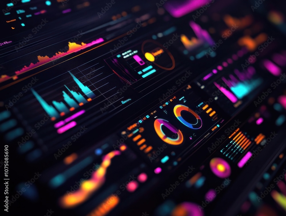 Poster sleek digital dashboard interface showcasing vibrant data visualizations and analytics