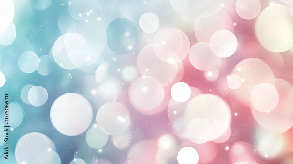 Poster a soft pastel arrangement of circles and squares, merging together to create a gentle abstract patte
