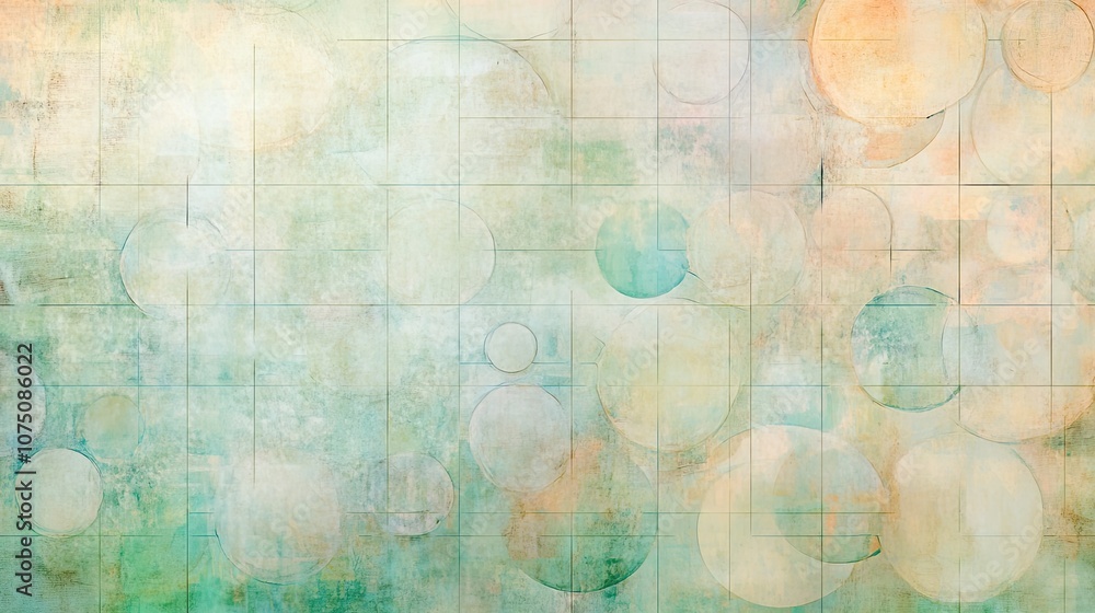Poster A soothing abstract background of soft pastel circles and squares, layered intricately to create a harmonious visual effect for artistic projects