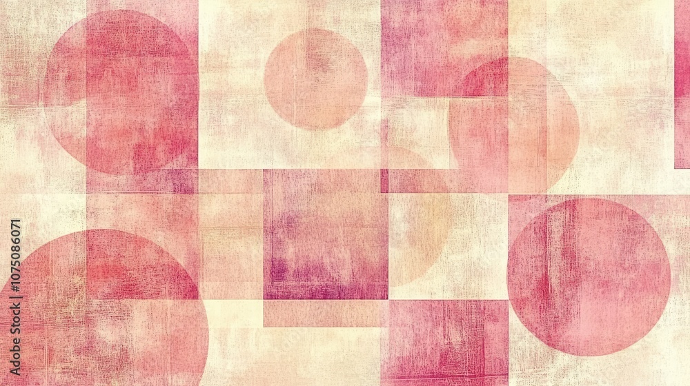 Poster a soothing abstract background of soft pastel circles and squares, layered intricately to create a h